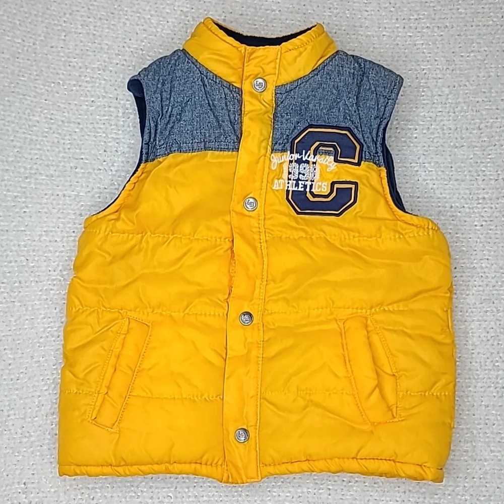 Junior Varsity Athletics Boy’s Yellow Quilted Puffer Jacket/Vest in Yellow/Blue